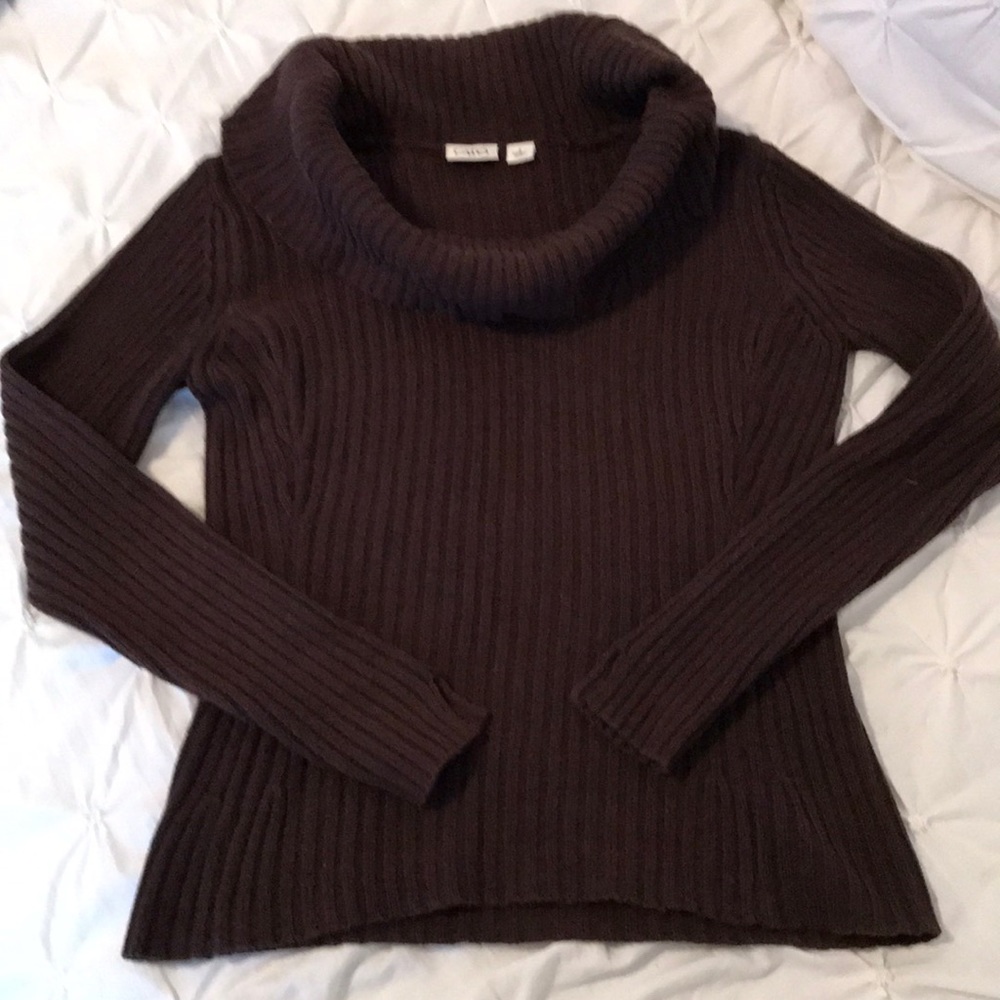 brown cowl neck sweater